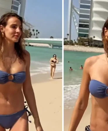 Hülya Koçyiğit'in torunu, düşen füzelere aldırmadan plaja inip poz verdi