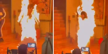 Katy Perry, klip çekiminde alevler içinde kaldı