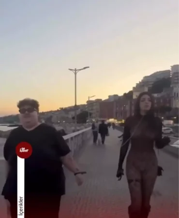 Kız arkadaşına tasma takıp gezdirdi